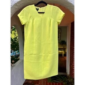 Nine West Womens Size 2 Lime Yellow V-Neck Short Sleeve Shift Short Dress